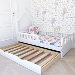 Kinderbett mit Schublade Rausfallschutz weiss